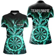 Load image into Gallery viewer, Personalized Lightning Smoke Fire Flame Turquoise Darts Shirts For Women, Darts League Team Jerseys TDM2802