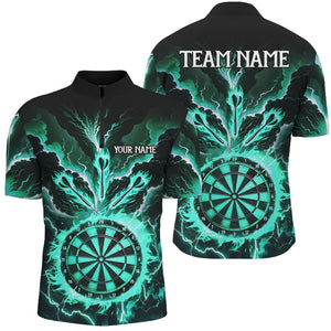 Personalized Lightning Smoke Fire Flame Turquoise Darts Shirts For Men, Darts League Team Jerseys TDM2802