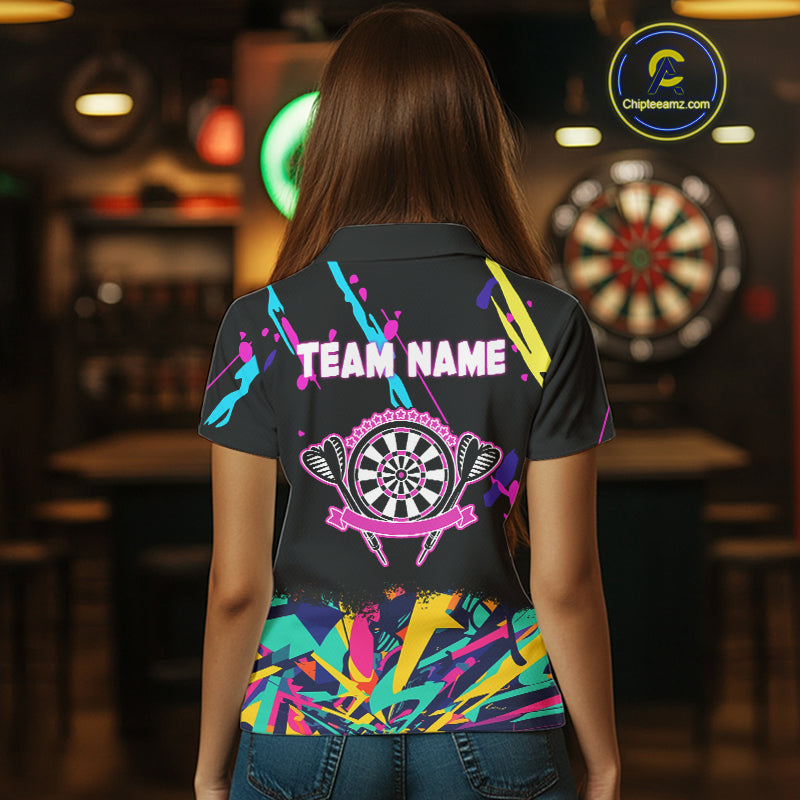 Funny Colorful Splash Dartboard Graffiti Style Darts Shirt For Women Custom Darts Team Jersey Outfit TDM5053
