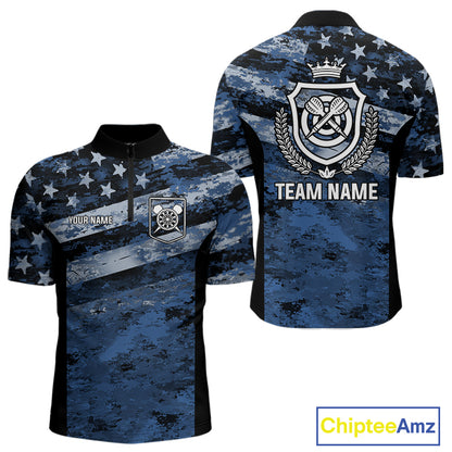 Blue Camo US Flag Dart Shirts With Pocket Option For Men Custom Darts Jersey TDM5275