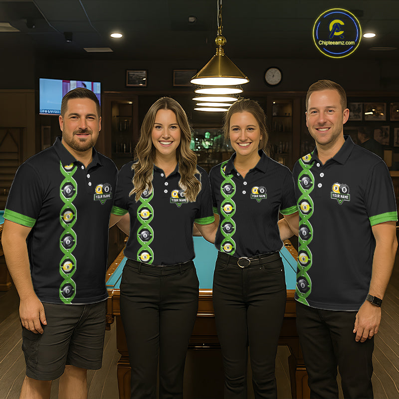 DNA Billiard 8 Ball & 9 Ball Shirts For Women Custom Funny Pool Jerseys Team Polo & 1/4 Zip |Green TDM5520