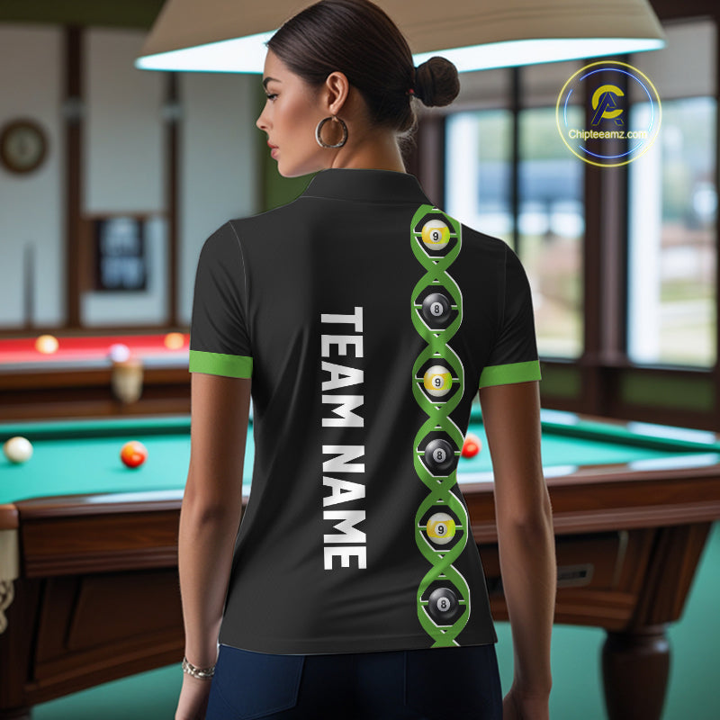 DNA Billiard 8 Ball & 9 Ball Shirts For Women Custom Funny Pool Jerseys Team Polo & 1/4 Zip |Green TDM5520