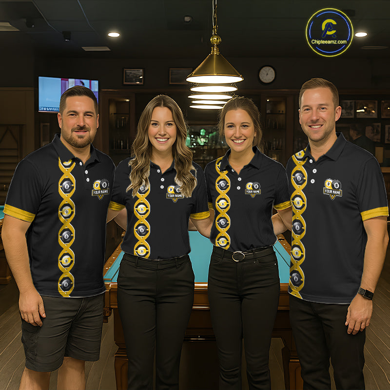 DNA Billiard 8 Ball & 9 Ball Shirts For Men Custom Funny Pool Jerseys Team Polo & 1/4 Zip |Yellow TDM5521