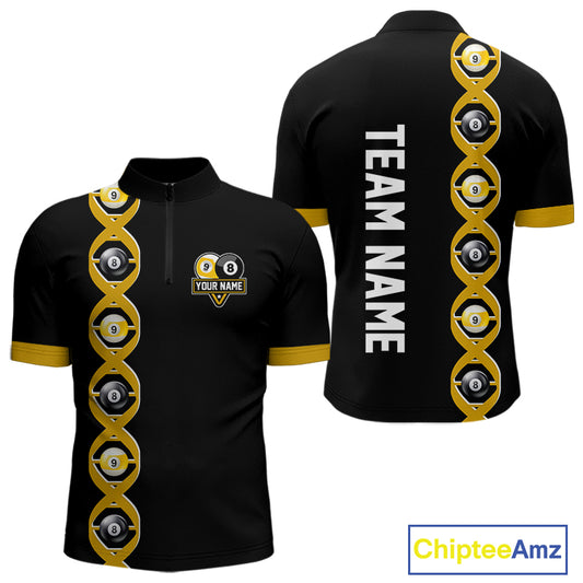 DNA Billiard 8 Ball & 9 Ball Shirts For Men Custom Funny Pool Jerseys Team Polo & 1/4 Zip |Yellow TDM5521