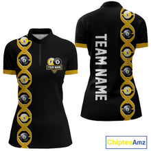 Load image into Gallery viewer, DNA Billiard 8 Ball &amp; 9 Ball Shirts For Women Custom Funny Pool Jerseys Team Polo &amp; 1/4 Zip |Yellow TDM5521