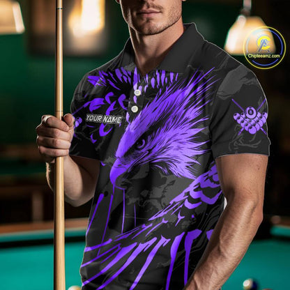 Custom Black And Purple 8 Ball Pool Eagle Paint Billiard Shirt For Men Team League Billiard Jersey TDM5523