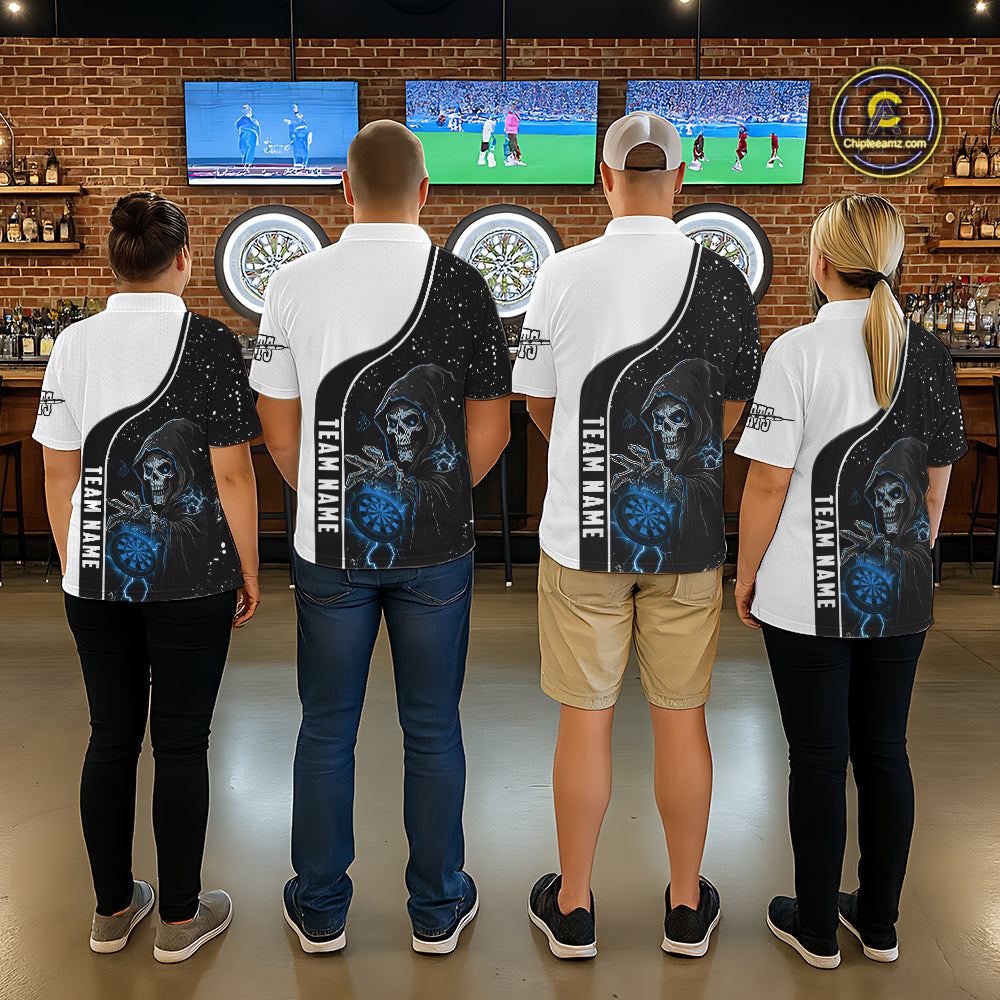 Blue Grim Reaper Darts Men Polo & Quarter-Zip Custom Darts Shirts For Team Darts Jerseys TDM5524