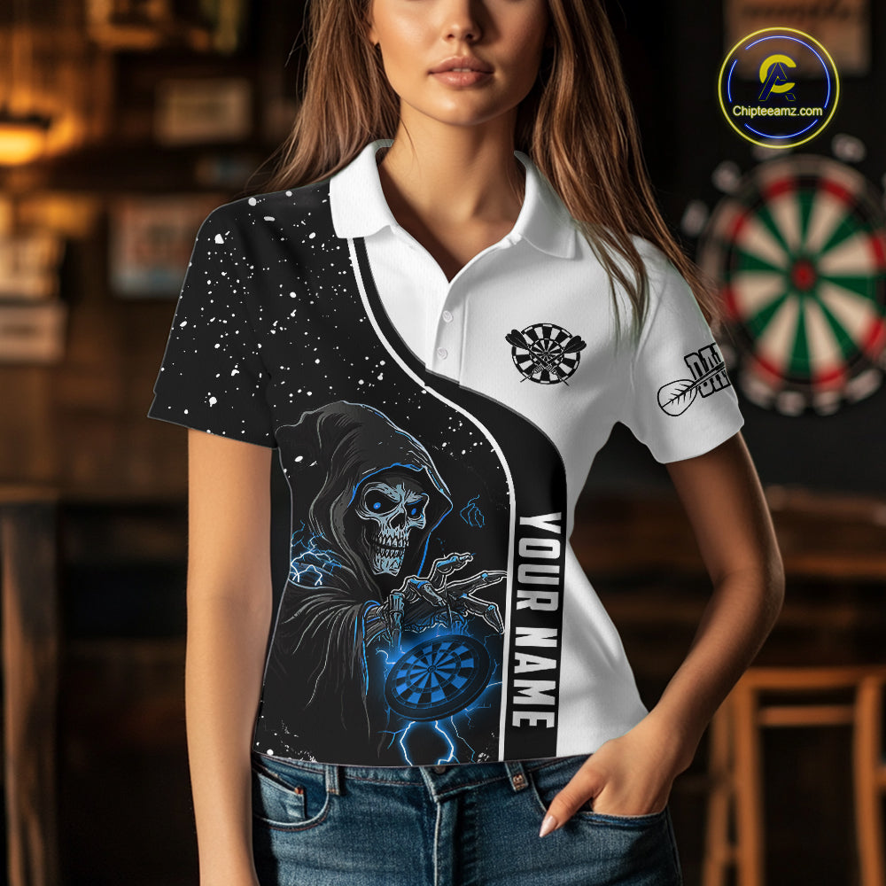 Blue Grim Reaper Darts Women Polo & Quarter-Zip Custom Darts Shirts For Team Darts Jerseys TDM5524