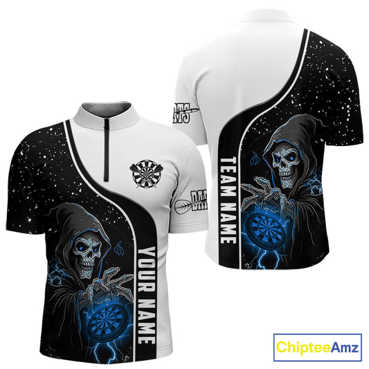 Blue Grim Reaper Darts Men Polo & Quarter-Zip Custom Darts Shirts For Team Darts Jerseys TDM5524