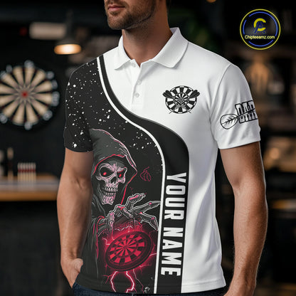Red Grim Reaper Darts Men Polo & Quarter-Zip Custom Darts Shirts For Team Darts Jerseys TDM5525