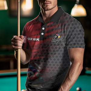 Red And Black Billiard Polo & Quarter-Zip Shirts For Men Custom Billiard Team Shirts Pool Jerseys TDM3473