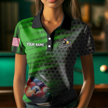 Load image into Gallery viewer, Green And Black Billiard Polo &amp; Quarter-Zip Shirts For Women Custom Billiard Team Shirts Pool Jerseys TDM3474