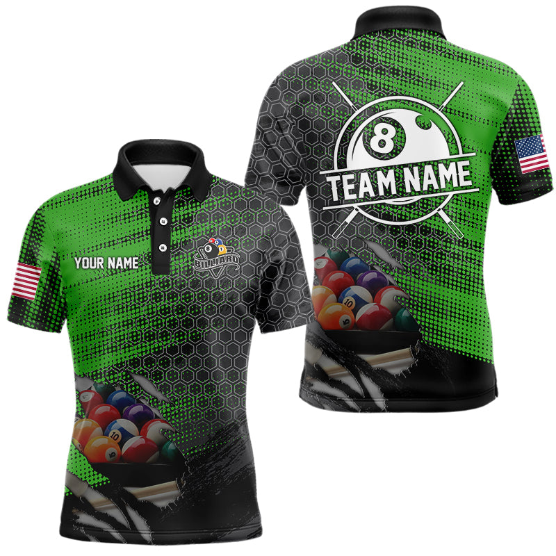 Green And Black Billiard Polo & Quarter-Zip Shirts For Men Custom Billiard Team Shirts Pool Jerseys TDM3474