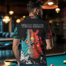 Load image into Gallery viewer, Personalized Orange And Turquoise 8 Ball Pool Smoke Billiard Shirts For Men Custom Billiard Jersey TDM3475