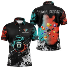 Load image into Gallery viewer, Personalized Orange And Turquoise 8 Ball Pool Smoke Billiard Shirts For Men Custom Billiard Jersey TDM3475