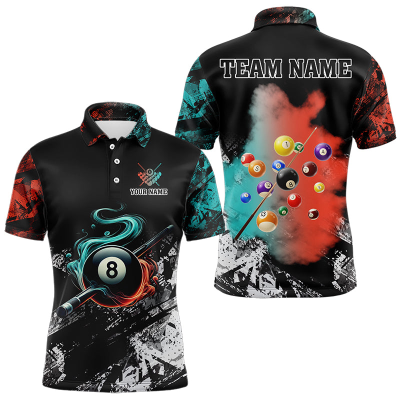 Personalized Orange And Turquoise 8 Ball Pool Smoke Billiard Shirts For Men Custom Billiard Jersey TDM3475