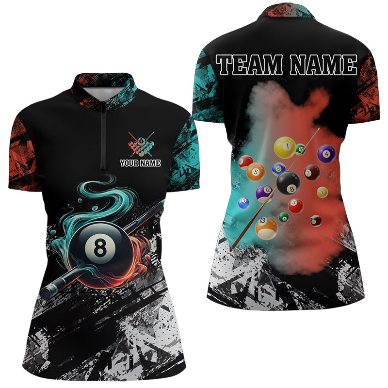 Personalized Orange And Turquoise 8 Ball Pool Smoke Billiard Shirts For Women Custom Billiard Jersey TDM3475