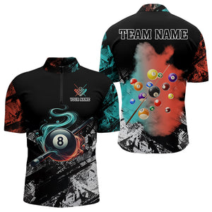 Personalized Orange And Turquoise 8 Ball Pool Smoke Billiard Shirts For Men Custom Billiard Jersey TDM3475