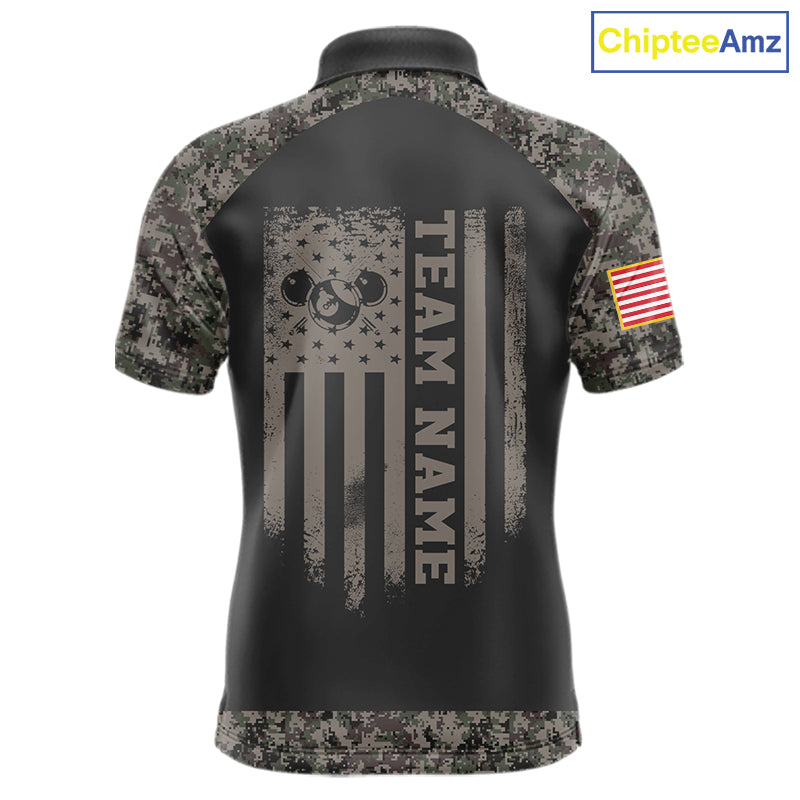 Personalized Retro Camo US Flag Billiard Shirt For Men Custom Pool Team Jersey Polo & 1/4 Zip TDM5793