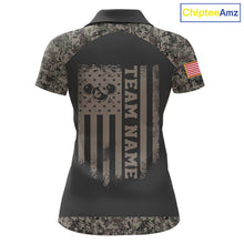 Load image into Gallery viewer, Personalized Retro Camo US Flag Billiard Shirt For Women Custom Pool Team Jersey Polo &amp; 1/4 Zip TDM5793