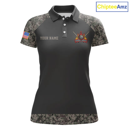 Personalized Retro Camo US Flag Billiard Shirt For Women Custom Pool Team Jersey Polo & 1/4 Zip TDM5793