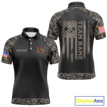 Load image into Gallery viewer, Personalized Retro Camo US Flag Billiard Shirt For Men Custom Pool Team Jersey Polo &amp; 1/4 Zip TDM5793