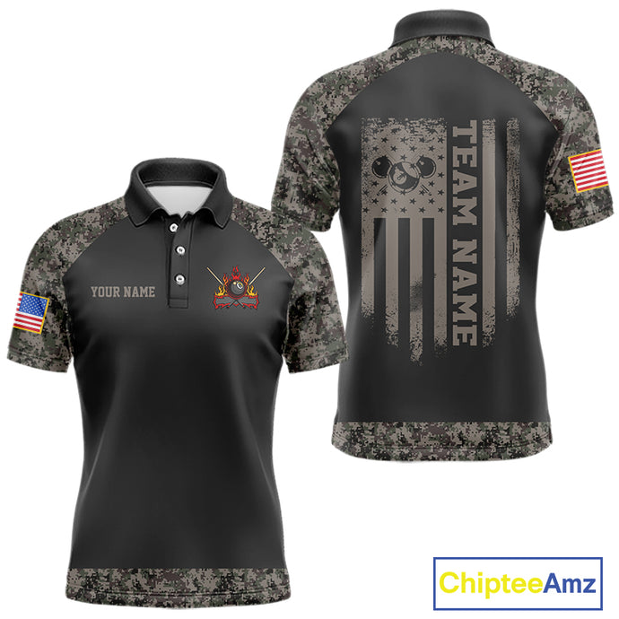Personalized Retro Camo US Flag Billiard Shirt For Men Custom Pool Team Jersey Polo & 1/4 Zip TDM5793
