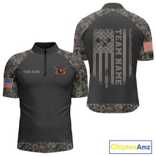 Load image into Gallery viewer, Personalized Retro Camo US Flag Billiard Shirt For Men Custom Pool Team Jersey Polo &amp; 1/4 Zip TDM5793