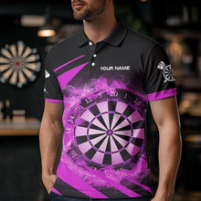 Load image into Gallery viewer, Black And Purple Fire Flame Darts Polo &amp; Quarter Zip Custom Dart Shirt For Men Darts League Jerseys TDM3480