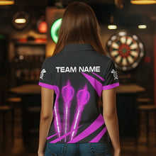 Load image into Gallery viewer, Black And Purple Fire Flame Darts Polo &amp; Quarter Zip Custom Dart Shirt For Women Darts League Jerseys TDM3480