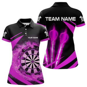 Black And Purple Fire Flame Darts Polo & Quarter Zip Custom Dart Shirt For Women Darts League Jerseys TDM3480