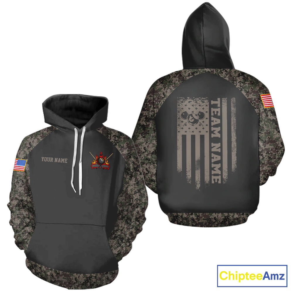 Personalized Retro Camo US Flag Billiard Hoodie For Men Women, Patriotic 8 Ball Hoodie Team Jersey TDM5793