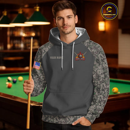 Personalized Retro Camo US Flag Billiard Hoodie For Men Women, Patriotic 8 Ball Hoodie Team Jersey TDM5793