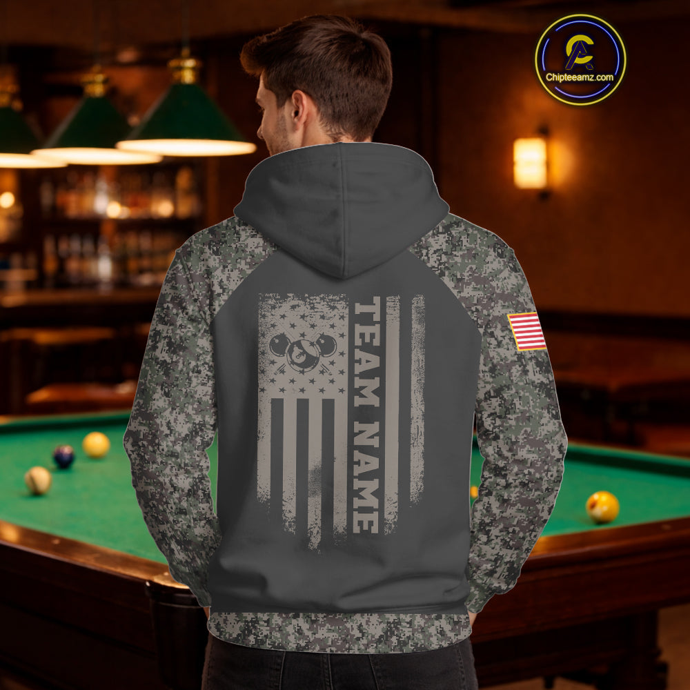 Personalized Retro Camo US Flag Billiard Hoodie For Men Women, Patriotic 8 Ball Hoodie Team Jersey TDM5793