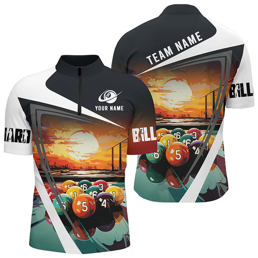 Colorful Billiard Balls Sunset Paint Custom Men Quarter-Zip Shirt, Unique Billiard Attire TDM1121
