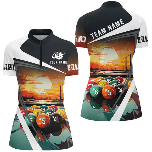 Colorful Billiard Balls Sunset Paint Custom Women Quarter-Zip Shirt, Unique Billiard Attire TDM1121