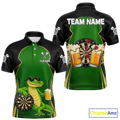 Funny Alligator And Beer Darts Shirt For Men Custom Darts Jersey Polo & 1/4 Zip, Darts Gifts TDM6144