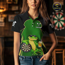 Load image into Gallery viewer, Funny Alligator And Beer Darts Shirt For Women Custom Darts Jersey Polo &amp; 1/4 Zip, Darts Gifts TDM6144