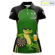 Load image into Gallery viewer, Funny Alligator And Beer Darts Shirt For Women Custom Darts Jersey Polo &amp; 1/4 Zip, Darts Gifts TDM6144