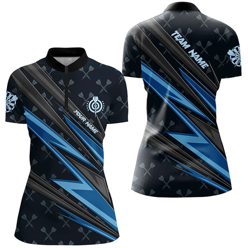 Personalized Blue Darts Jersey Women Quarter-Zip Shirts Custom Name Team League Darts Shirts TDM1504