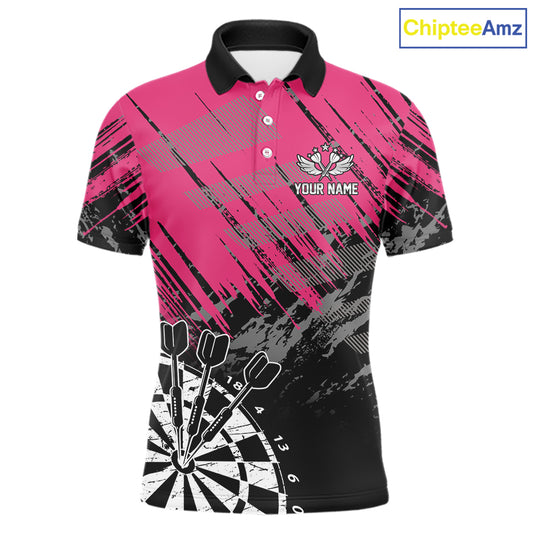 Pink Black Grunge Dart Shirts For Men Custom Dart Jersey With Pocket Option TDM6381