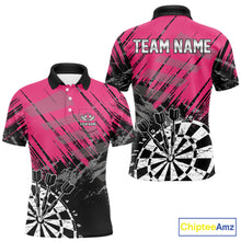 Load image into Gallery viewer, Pink Black Grunge Dart Shirts For Men Custom Dart Jersey With Pocket Option TDM6381
