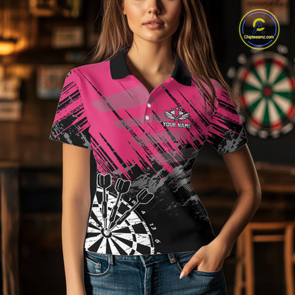 Pink Black Grunge Dart Shirts For Women Custom Dart Jersey With Pocket Option TDM6381