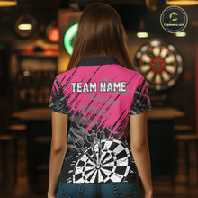 Load image into Gallery viewer, Pink Black Grunge Dart Shirts For Women Custom Dart Jersey With Pocket Option TDM6381