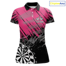 Load image into Gallery viewer, Pink Black Grunge Dart Shirts For Women Custom Dart Jersey With Pocket Option TDM6381