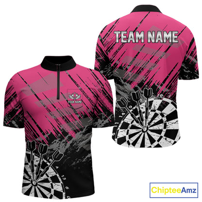Pink Black Grunge Dart Shirts For Men Custom Dart Jersey With Pocket Option TDM6381