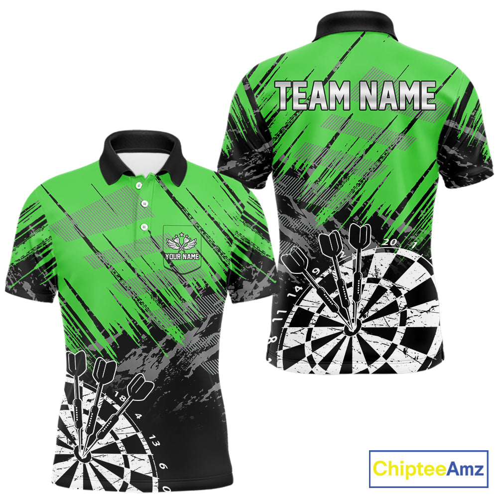 Green Black Grunge Dart Shirts For Men Custom Dart Jersey With Pocket Option TDM6382