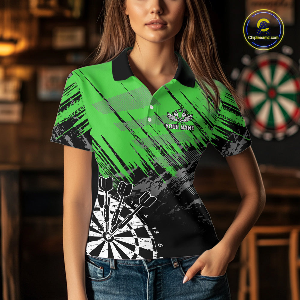 Green Black Grunge Dart Shirts For Women Custom Dart Jersey With Pocket Option TDM6382