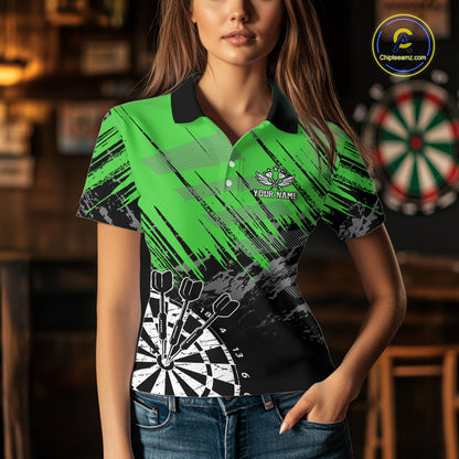 Green Black Grunge Dart Shirts For Women Custom Dart Jersey With Pocket Option TDM6382