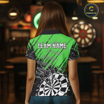 Green Black Grunge Dart Shirts For Women Custom Dart Jersey With Pocket Option TDM6382
